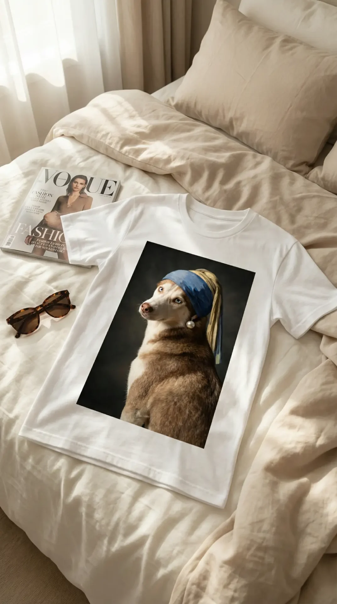 A husky with a floral crown in an elegant setting