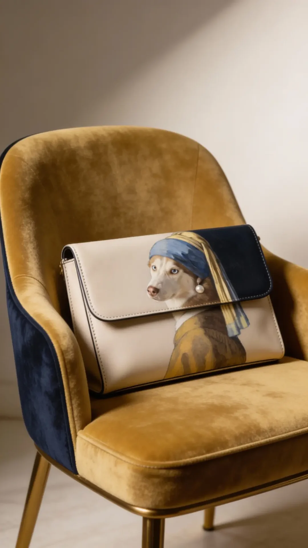 A husky dressed as a captain at the helm of a yacht at golden hour